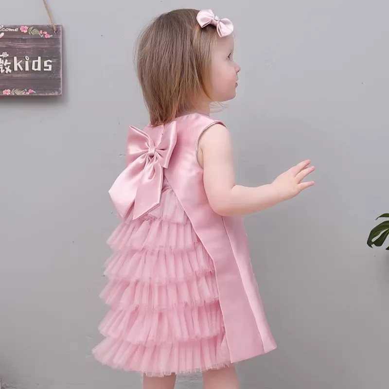 Baby Kids Princess Satin Tulle Applique Flower Girl Dress Children First Communion Dress Ball Gown Wedding Party Dress Birthday