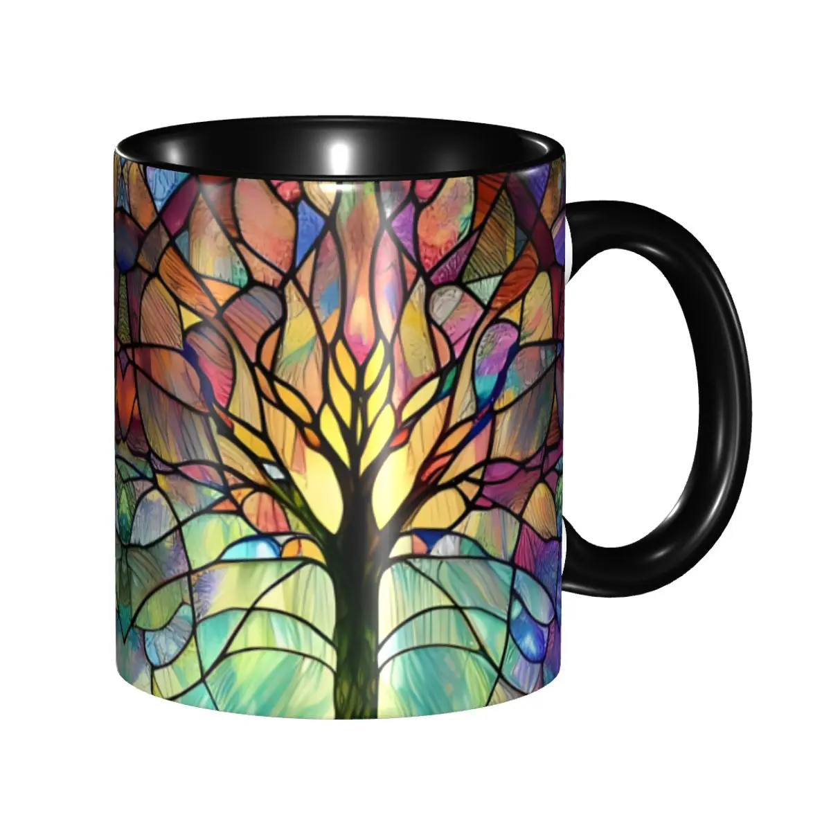 

Personalized Stained Glass Vintage Tree Art Coffee Mug DIY Colorful Painting Ceramic Tea Milk Cups