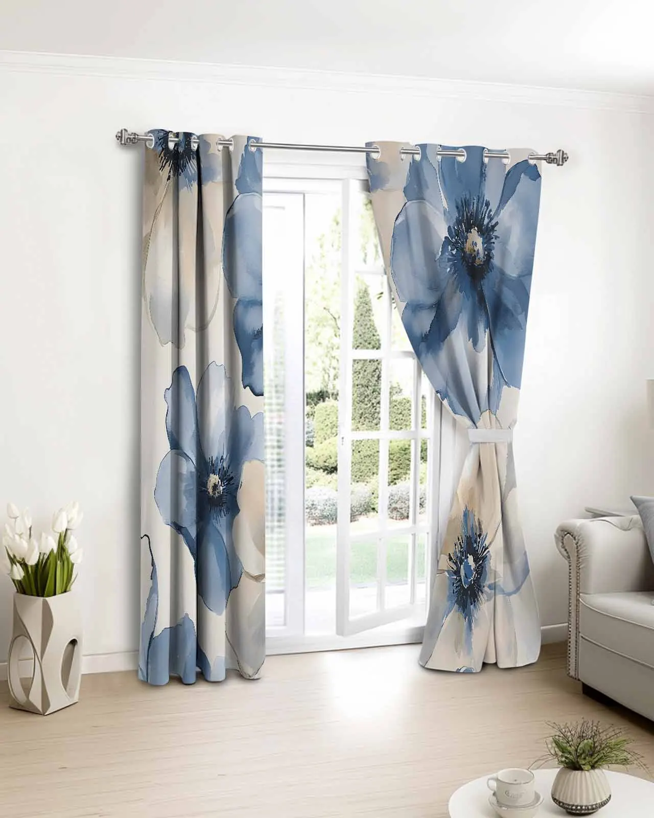 

Spring Camellia Flower Plant Window Curtain Bedroom Decor Curtain Panel Curtains for Living Room
