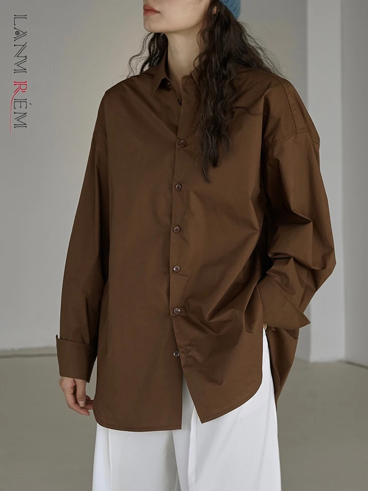 

LANMREM Women's Casual Shirt Solid Color Lapel Long Sleeves Single Breasted Versatile Tops 2023 Autumn New Clothing 2AA2491