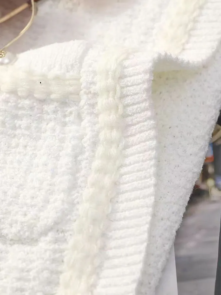 Ele Commute フレンチ スレ ニット カーディガン レディース ロング スベオルト コート ドールカラー オープンフロント 秋冬 アウター