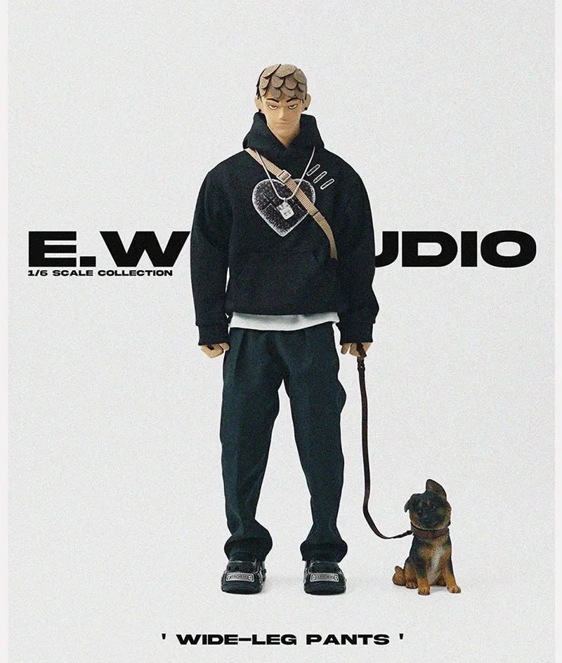 EWWORKS 1/6 Scale Trendy Loose Hip Hop Black Streetwear T shirt Sweatshirt Model Toy fit 12