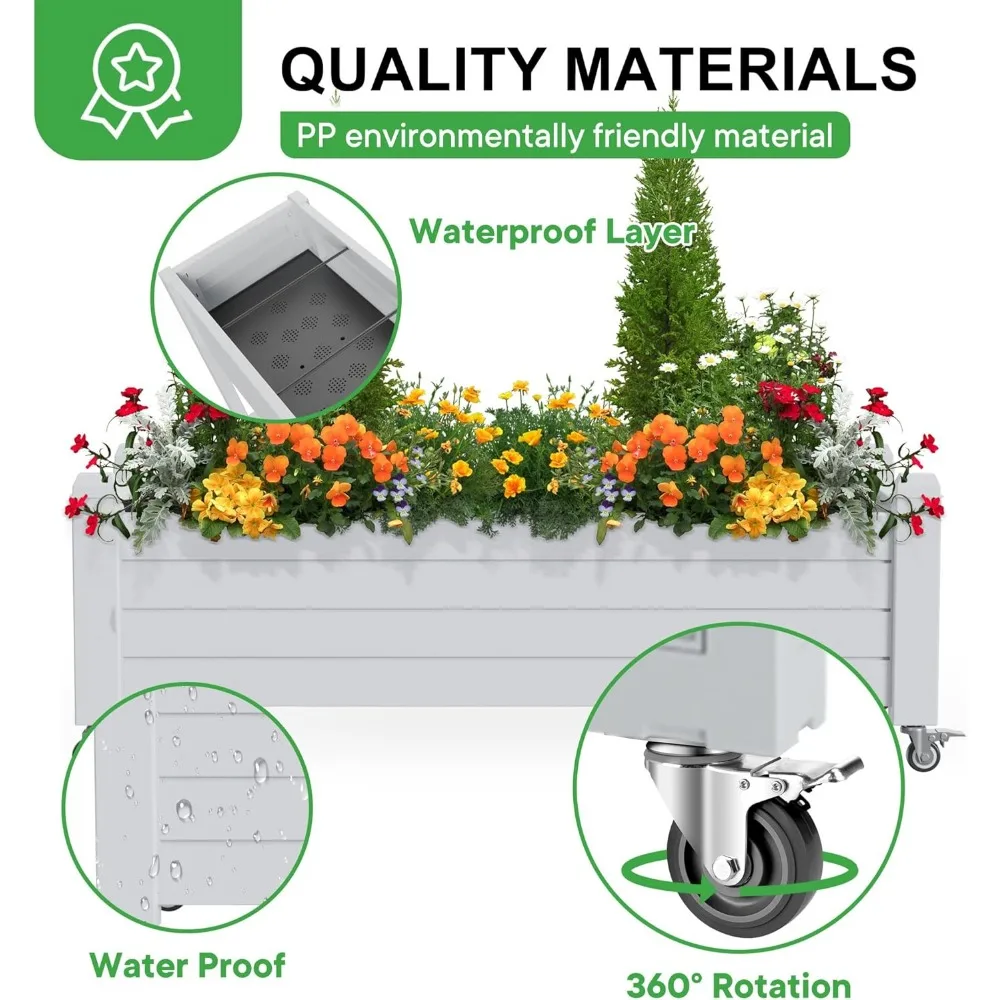 صندوق زراعة فناء كبير من الراتنج في الهواء الطلق مع أرجل وتصميم مقسم، حامل سرير حديقة مرتفع مع قابس تصريف للعناية بالنباتات