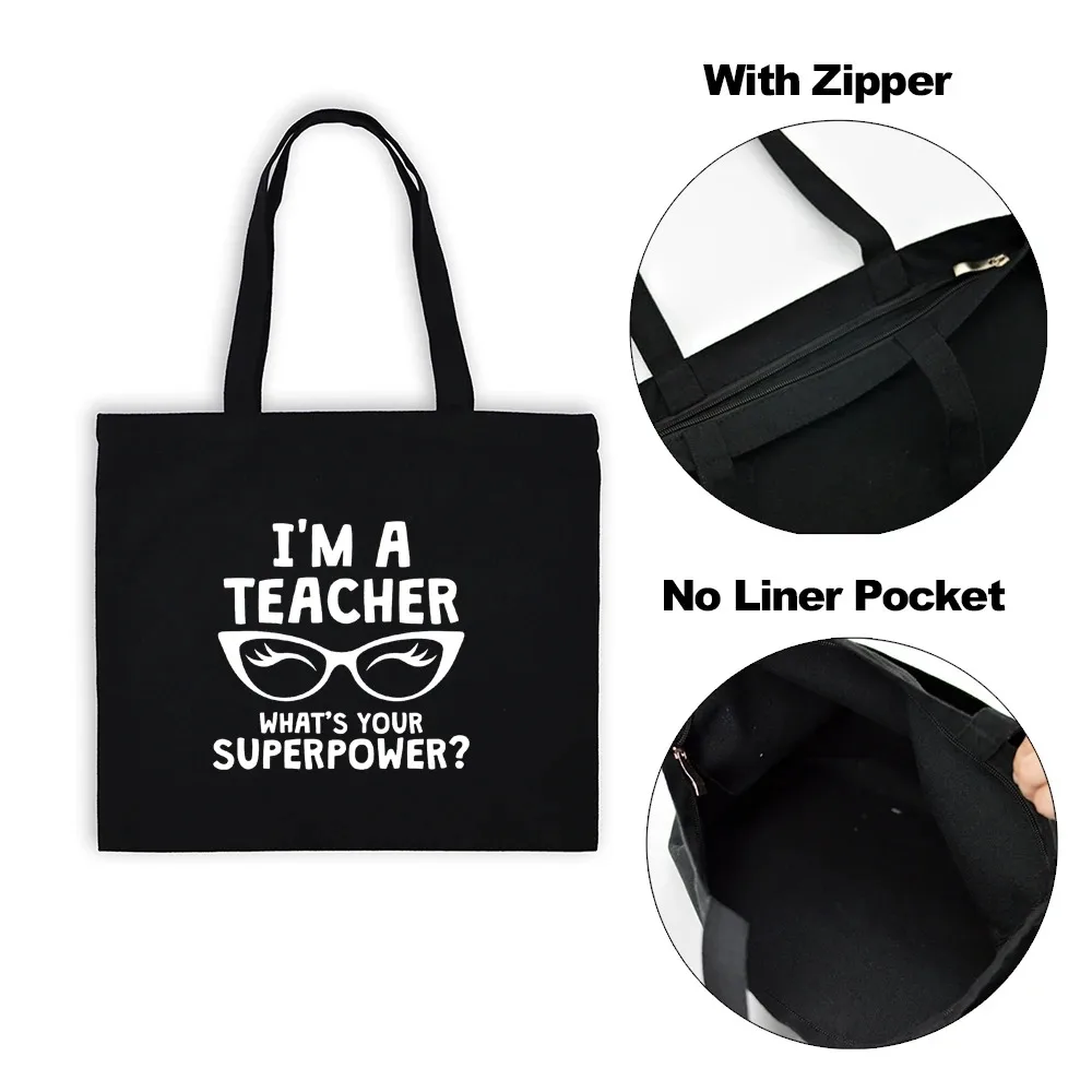 I Am Teacher What\'s Your Superpower Teacher Life Canvas Bag Teacher Appreciation Gift Women Reusable Casual Eco Cloth Bag