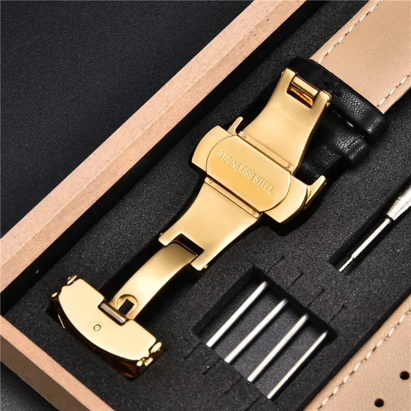 Echtes Lederarmband 18 mm 20 22 24 mm Uhrenarmband Automatische Schmetterlingsschnalle Herren- und Damen-Business-Armbanduhr mit Box-Handgelenkgürtel – Detail 6