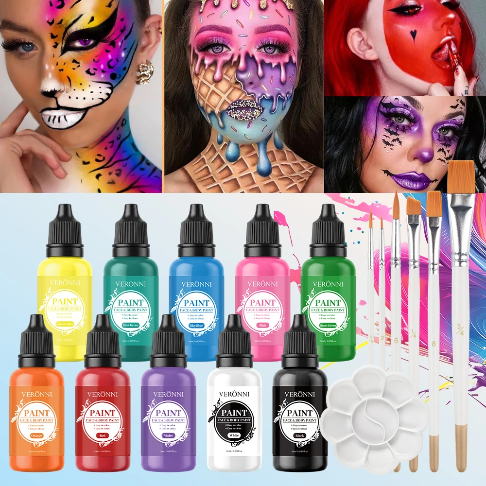 10Colors Face Body Painting Paint Pigment,Tattoo Painting Art Cosplay Party Long Lasting Safe Face and Body Paint Palette