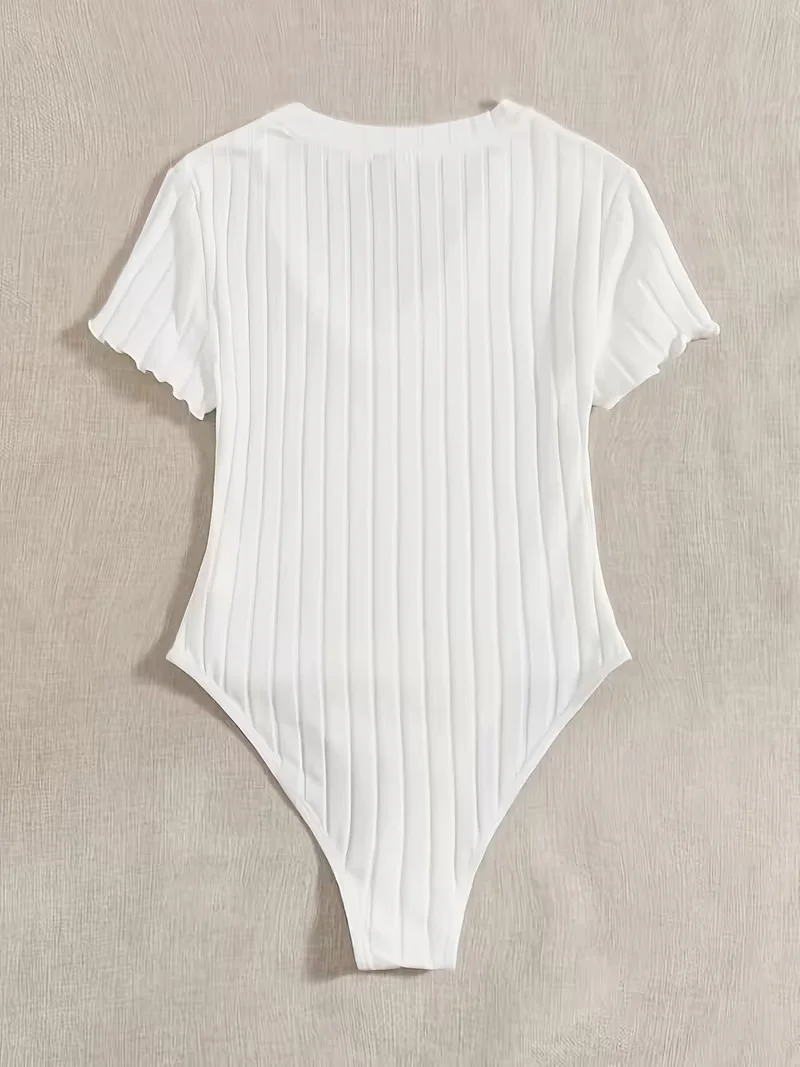 Lettuce Trim Ribbed Bodysuit Women's Sleeveless High Waist Bottom Control Shapewear for Slimming Effect