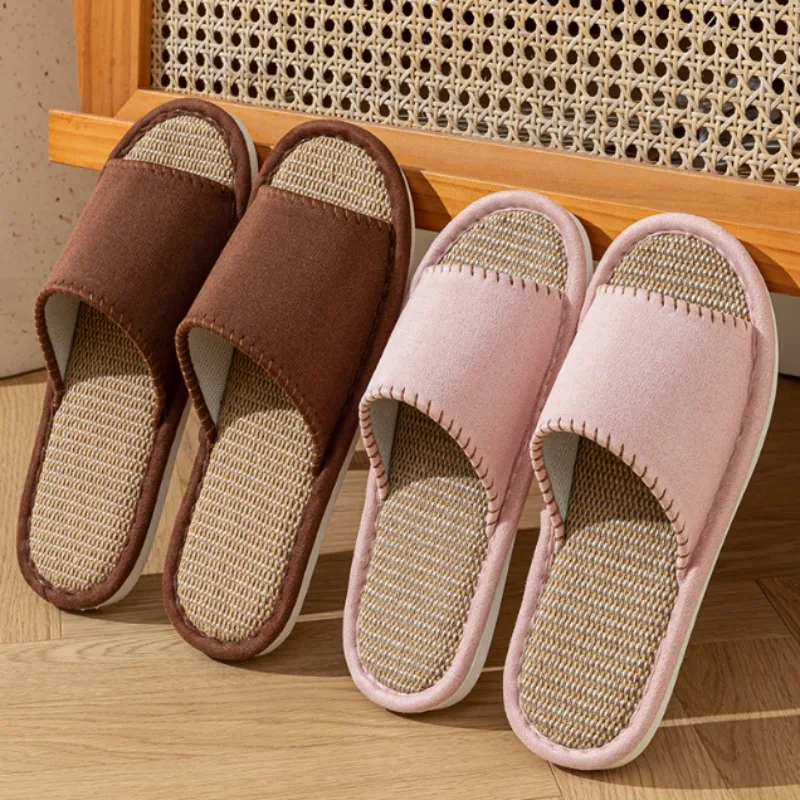 Summer New Comfort Casual Flat Shoes for Man Breathable Linen Women's Slippers Lightweight Non-Slip Indoor Home Women's Sandals