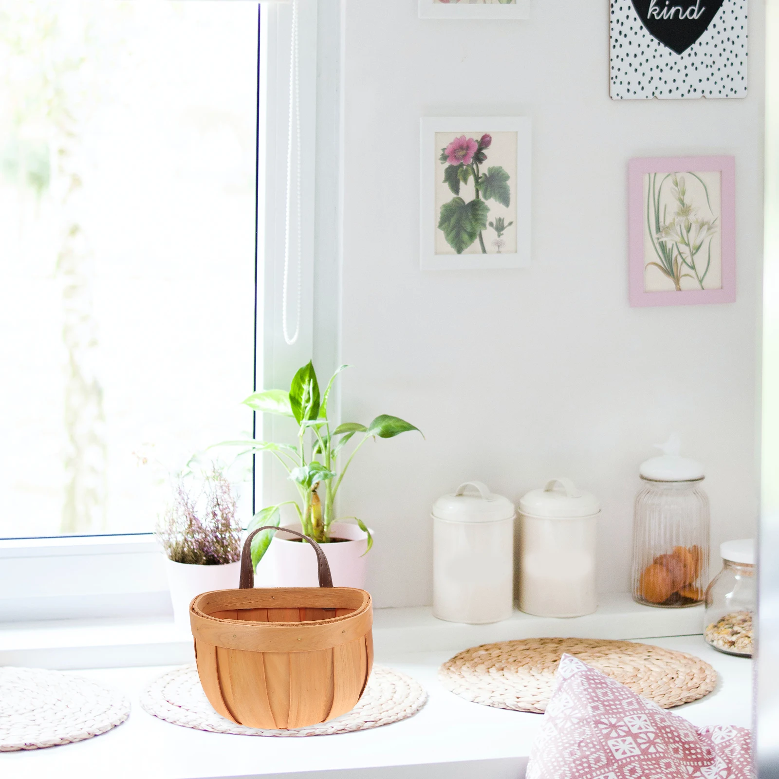 

2Pcs Wood Chip Storage Baskets Hanging Kitchen Organizer Woven Rope Basket Fruit Vegetable Wall Decor Space Saving