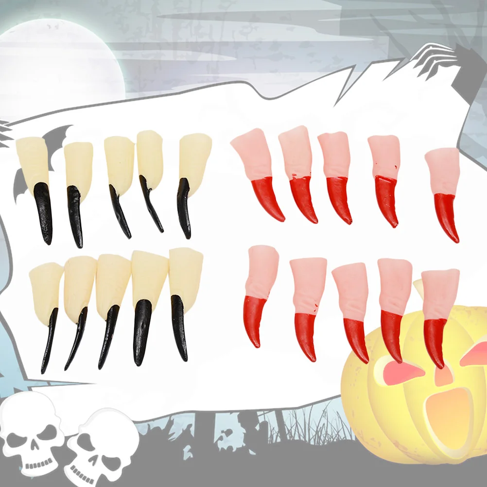 20PCS Simulated Zombie Witch Fake Finger Set Halloween Party Props Nail Set Halloween Masquerade Finger Nails Trick Props for