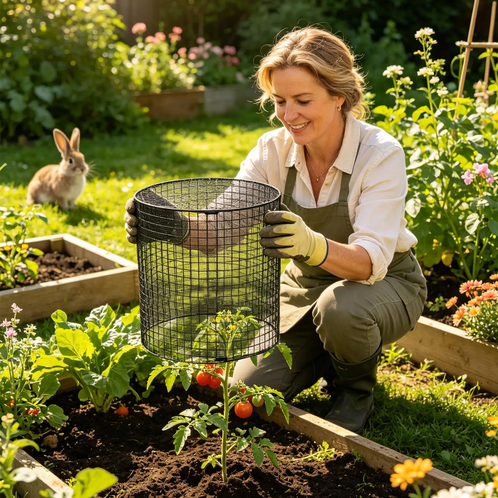 Wire Cages For Plants 6 Pieces With Top Panel And Stakes Bunny Proof Plant Protectors For Gardeners Enthusiasts Beginners