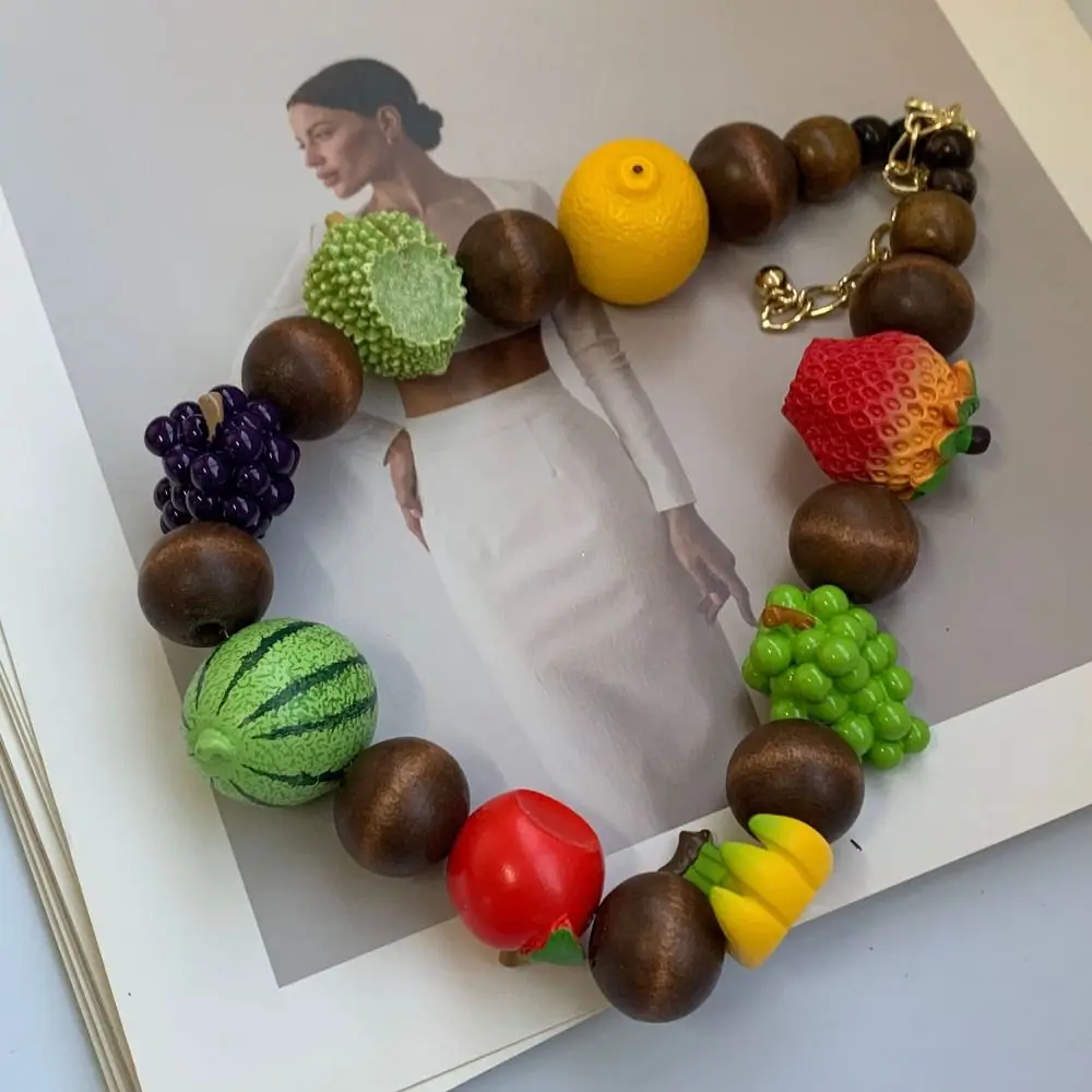 

Handmade Fresh Fruit Necklace Minority Design Korean Style Wooden Bead Necklace Jewelry Accessories Eye-catching