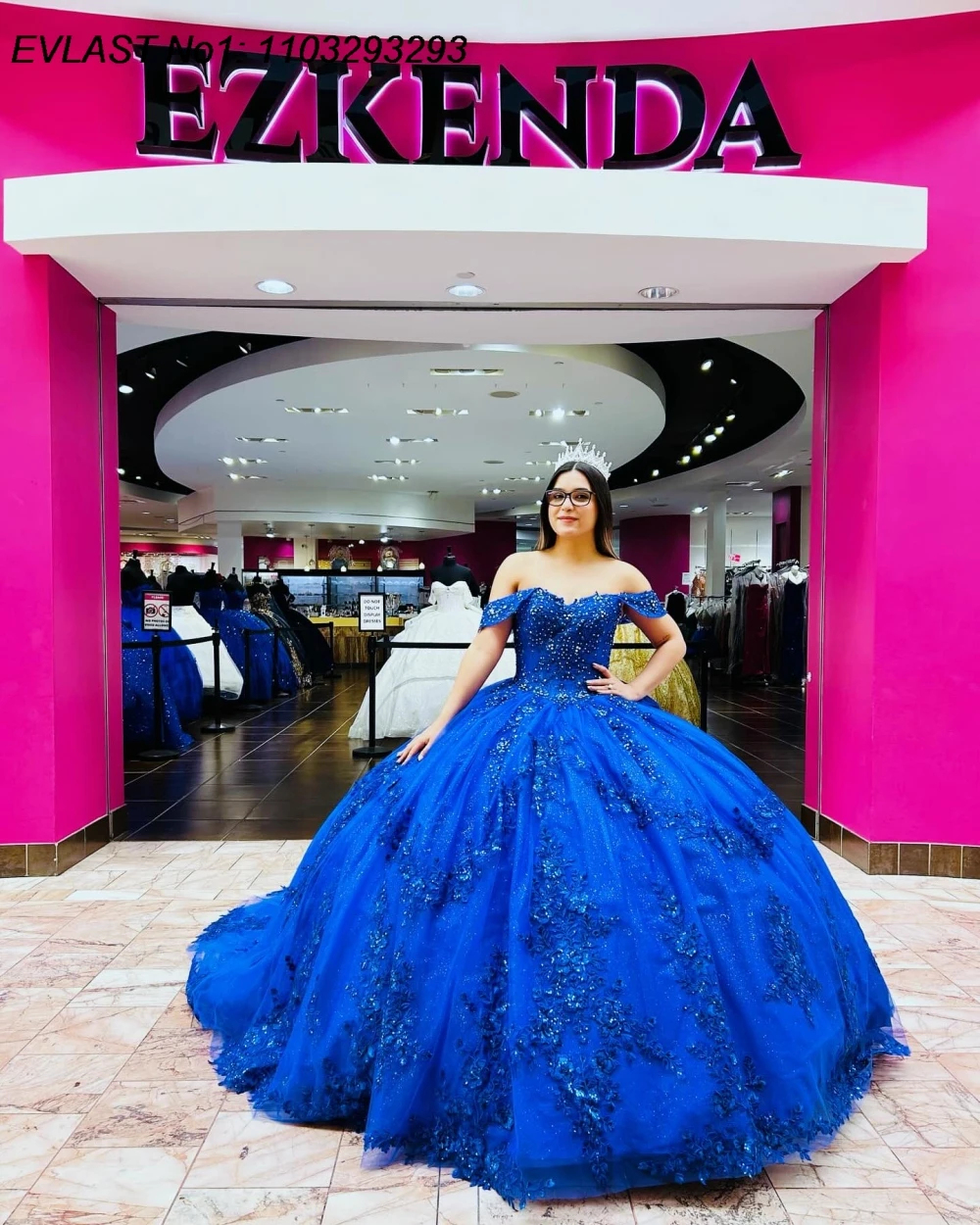 EVLAST Personalizzato Principessa Royal Blue Ball Gown Abito stile Quinceanera Applique floreale Fiocco in rilievo Dolce 16 Abiti da 15 Anos E1Q958