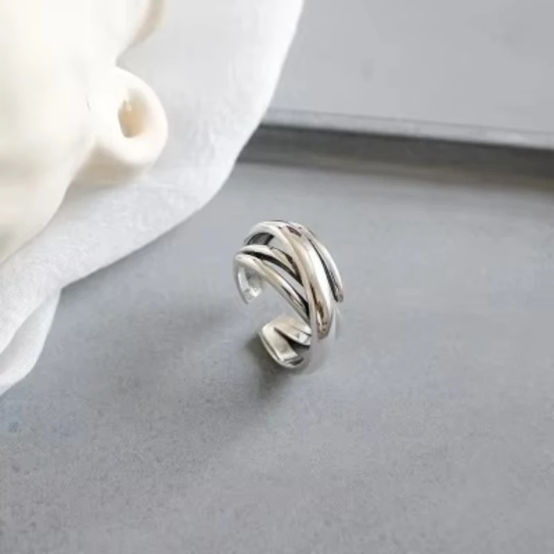 REETI Exaggerated Personality 925 Sterling Silver Geometric Irregular Rings for Women Bohemian Retro Adjustable Antique Ring