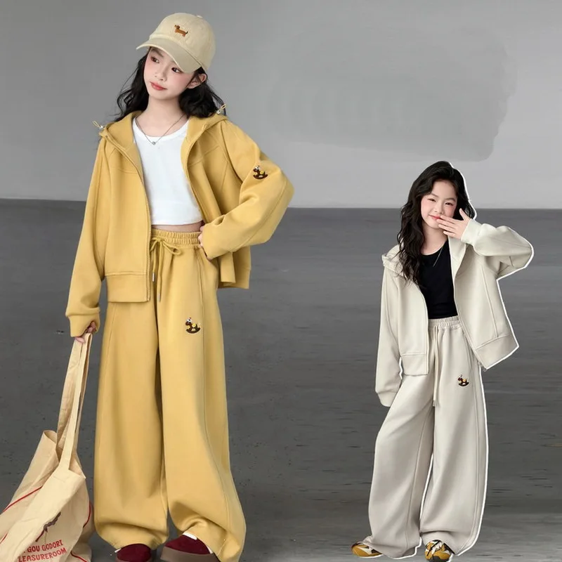 Autumn Girls' 2-Piece Outfit Trendy Jacket + Casual Pants Set Stylish Kids Sportswear Fashionable Tween Jogging Tracksuits