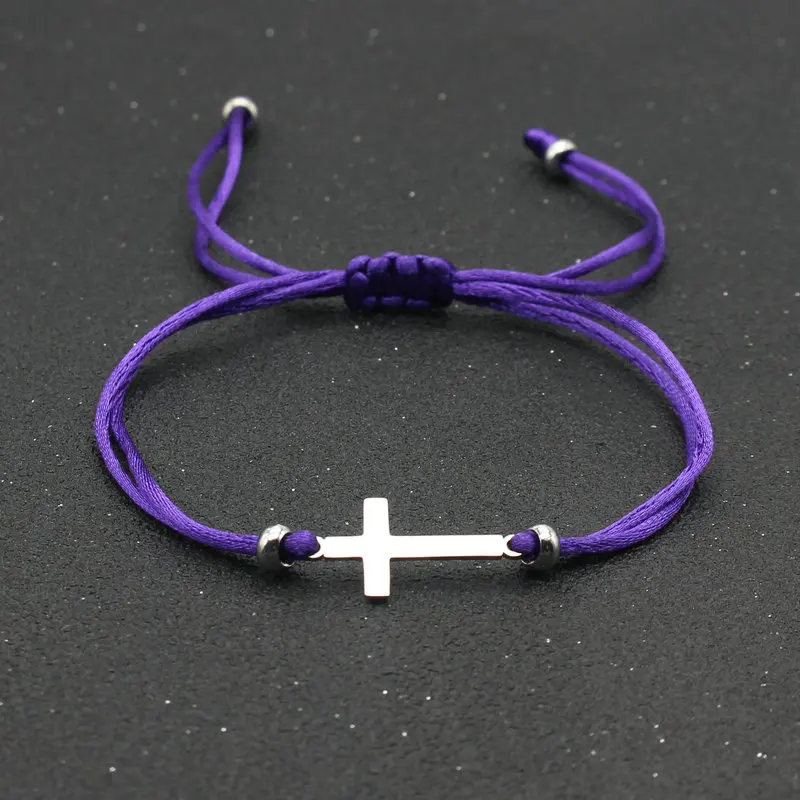 Stainless Steel Cross Charm Bracelet Simple Handmade Adjustable Red String Bracelets for Women Men Couple Lucky Jewelry Gift