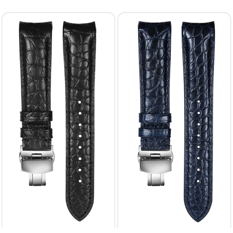20 مللي متر 22 مللي متر جودة عالية منحني جلد التمساح حزام الساعات الرجال جلد البقر حزام ساعة اليد ل رولكس تيودور أوميغا المواطن ساعة اكسسوارات #6