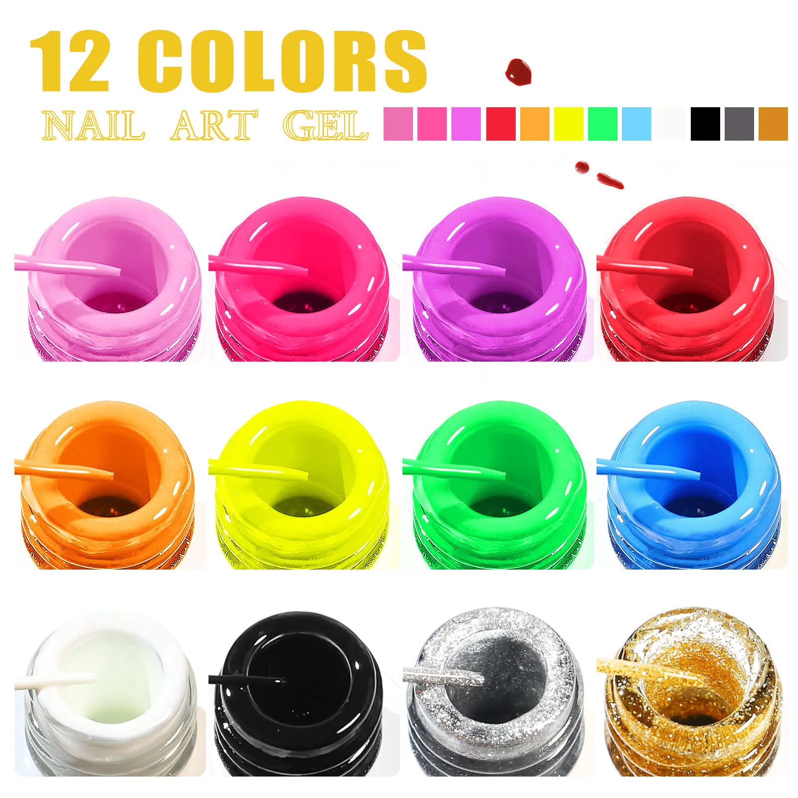 12 Cores/set Gel Pull Liner Nail Polish Kit UV/LED Gel Para DIY Gancho Linha Manicure Pintura Gel Nail Art Suprimentos Escovado Design