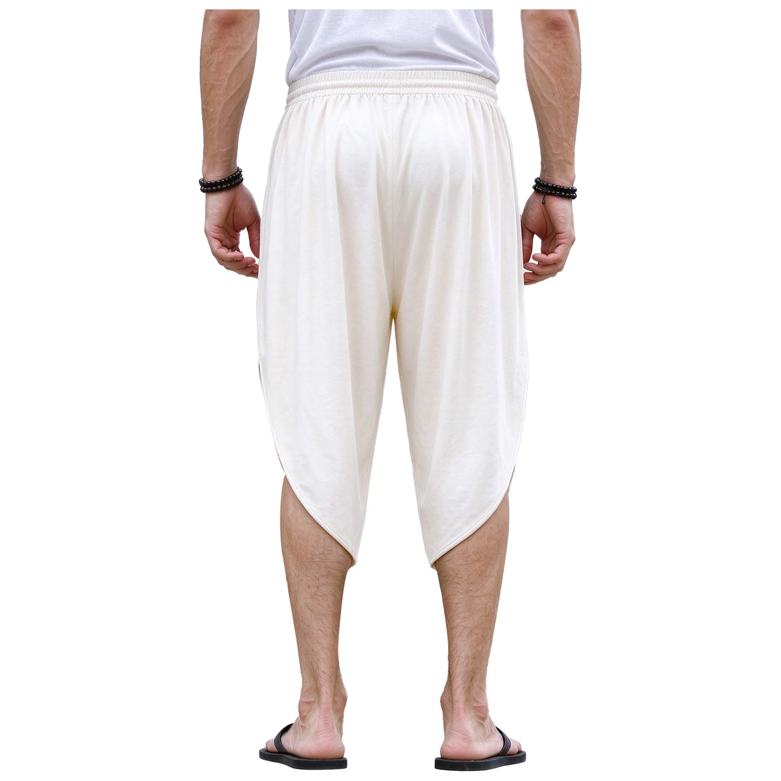 Men Asymmetrical Sides Split Shorts Drawstring Elastic Waistband Shorts Pants for Home Workout Daily Use