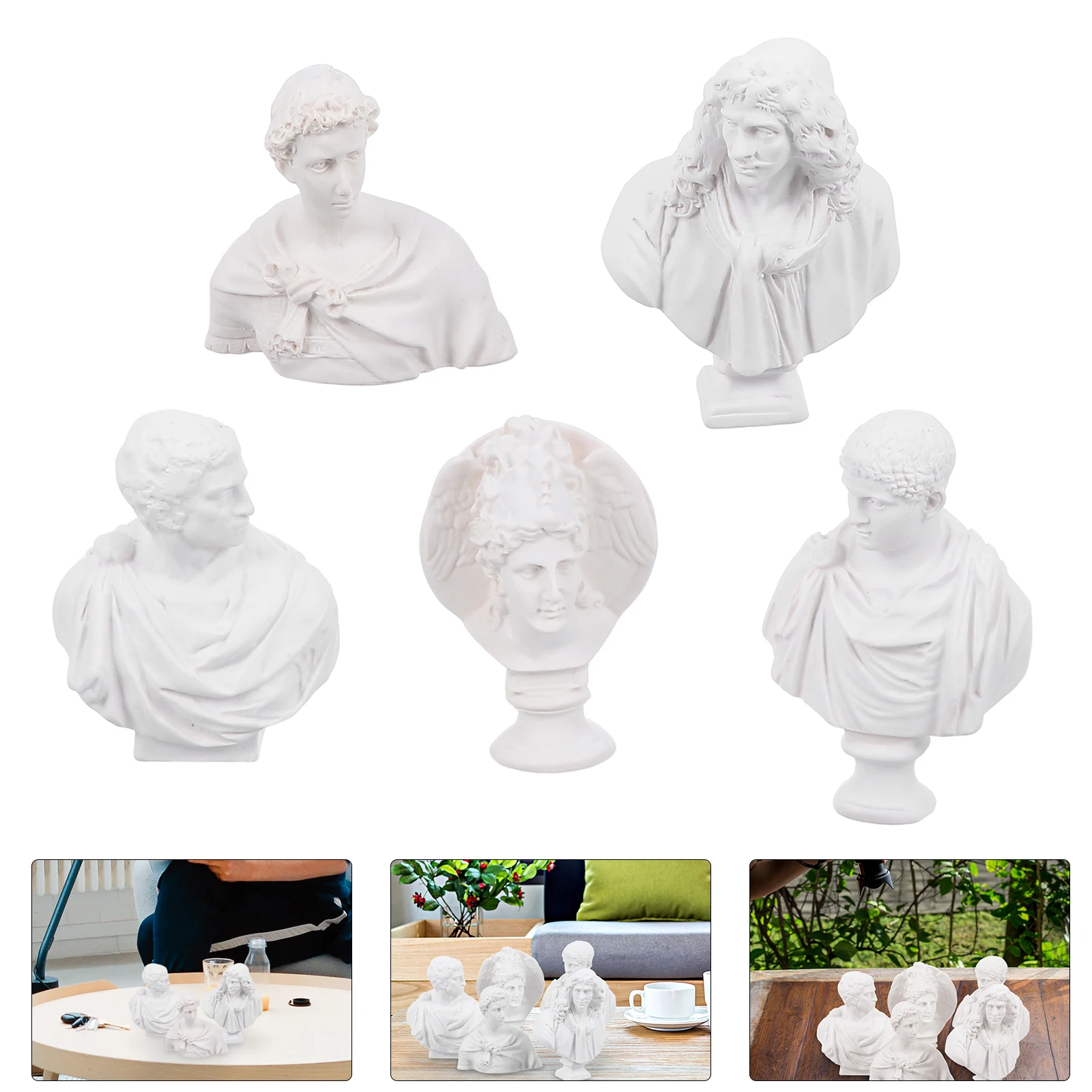 

5pcs Head Statue Props Premium Resin Desktop Decor Home Office Decoration Sculpture Adornment Gift Souvenir Figurine