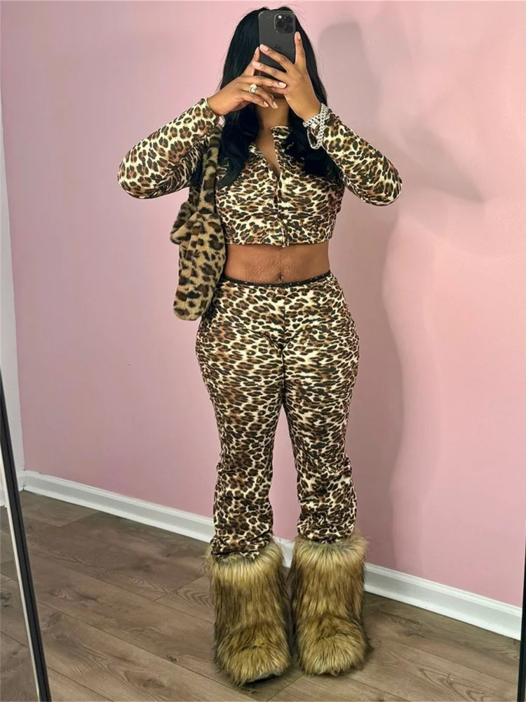

klalien Autumn Release Junior Ankle-Length High Street Pants Suit M25S62757 Girl Leopard Waist Exposure Fashion Pants Suit
