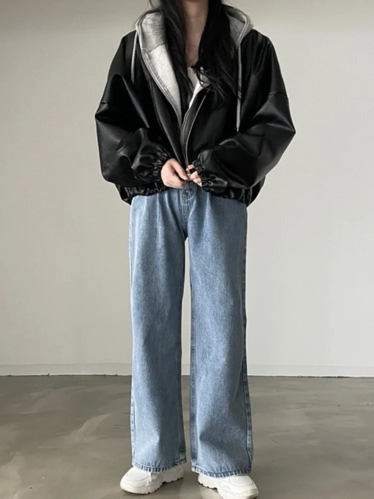 Jaqueta de Motocicleta Fena Estilosa para o Outono com Gola Alta, Cinto com Cordão, Design de Bolsos andes e Zíper