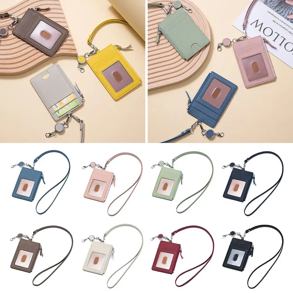 Fashion Genuine Leather Card Holder Business Multi-functional Coin Purse With Buckle Lanyard Card Cover for Men Women