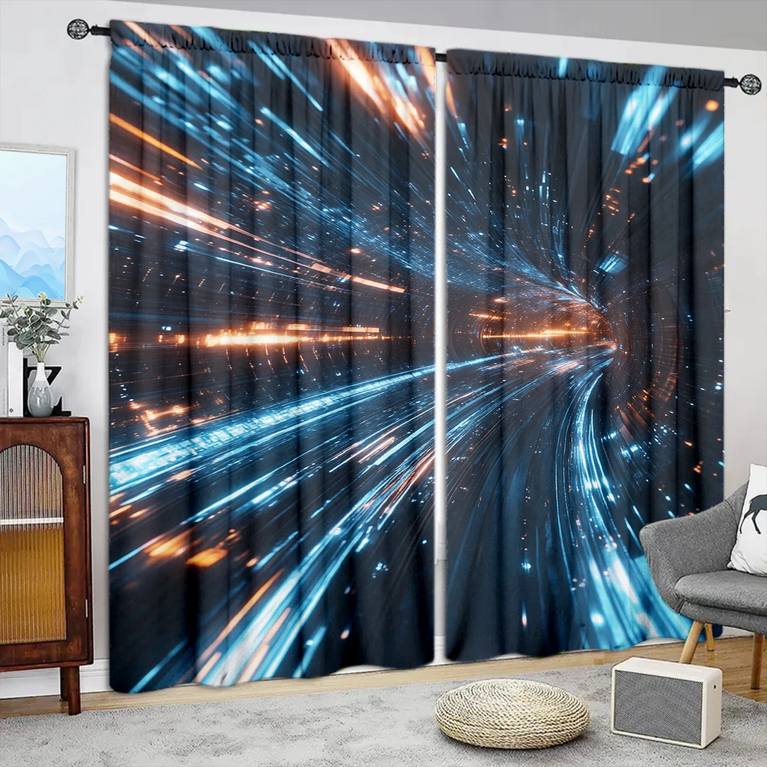 

2 шт., занавеска с туннельным принтом для домашнего декора - карман стержневым карманом для обработки окон для спальни, офиса, кухни, гостиной