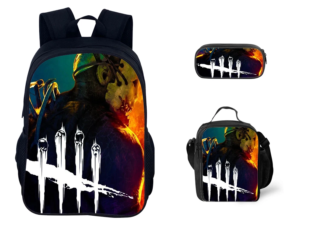 3 Pcs School Bag Set Lightweight D-Dead by D-Daylight Backpack+Insulated Cooler Bag+Pencil Case,Student Back to School Bookbag