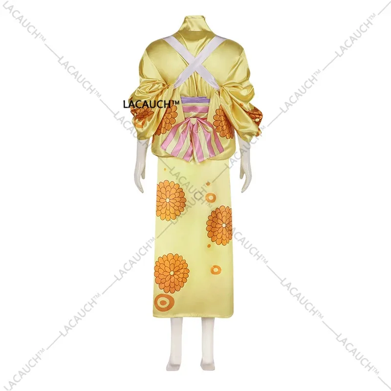 CyIN STOCK Anime Kikunojo 코스프레 의상 노란색 기모노 의상 할로윈 카니발 파티 역할 놀이 유니폼 여성용