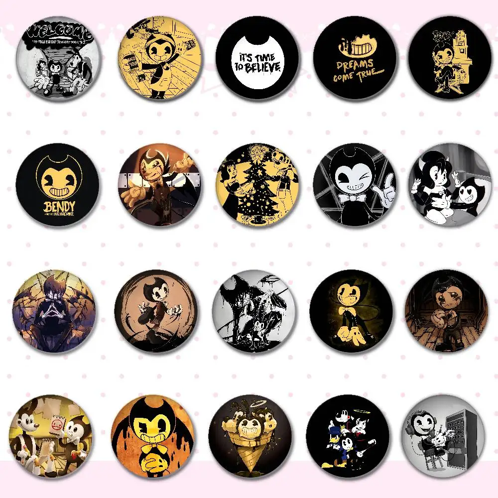 B-Bendy y la tinta M-Machines insignias broche redondo Linda ídolo de dibujos animados insignias de Cosplay DIY mochila ropa joyería Pins