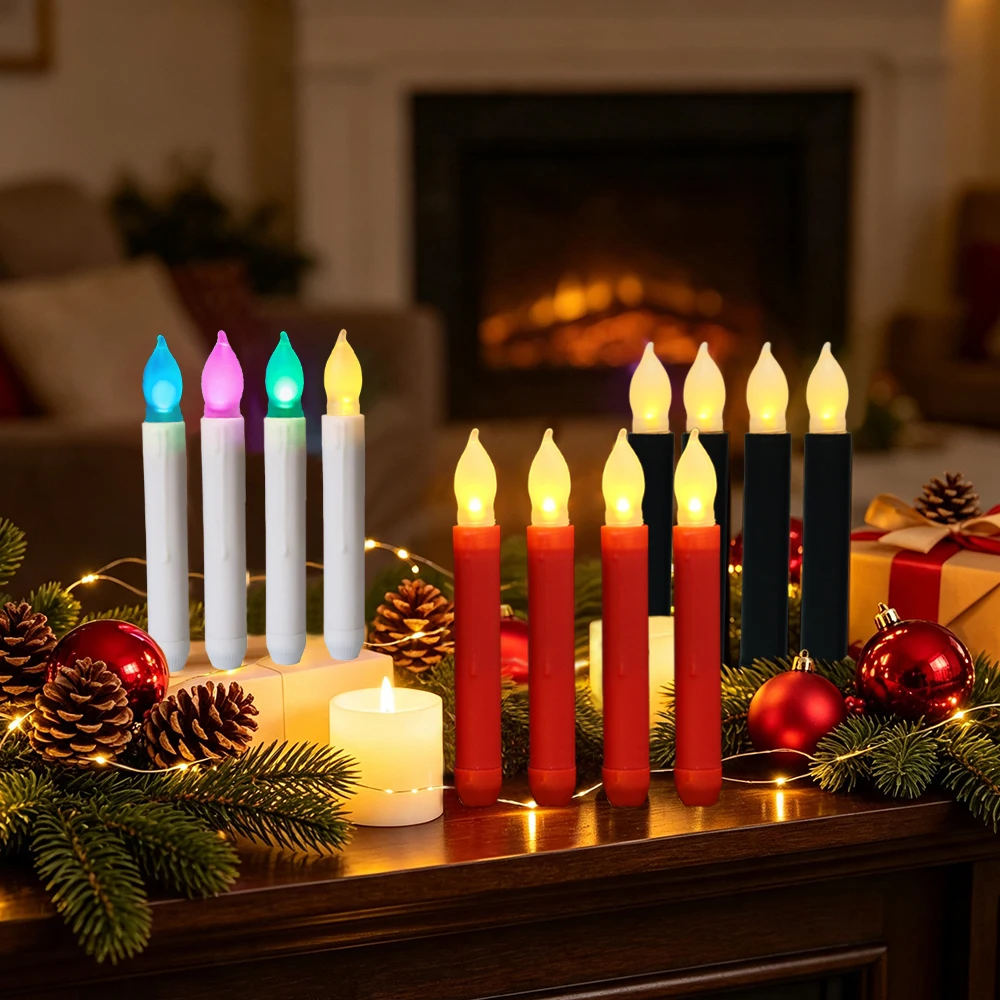 6pcs LED Taper Candle Lights, LED Taper Handheld Candlesticks for Christmas Halloween Wedding Birthday Party DIY Decoration Lamp