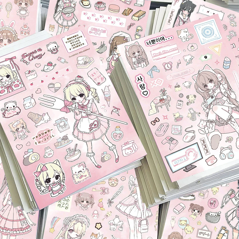 16Sheets Soft Sweet Story Stickers Retro Objects High Beauty Girl DIY Guitar Phone Laptop Suitcase Water Cup Skateboard Decals