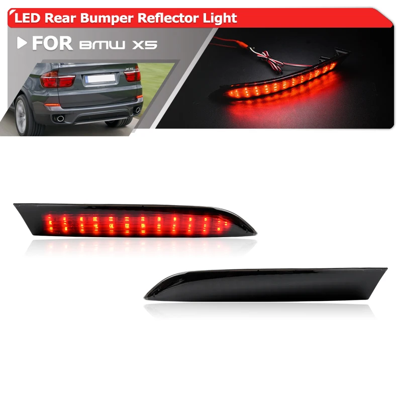 OE-Spec Smoked Lens Back Bumper Reflex Lamp Trim Replacement Tail Brake Stop Light For BMW E70 X5 2007-2013