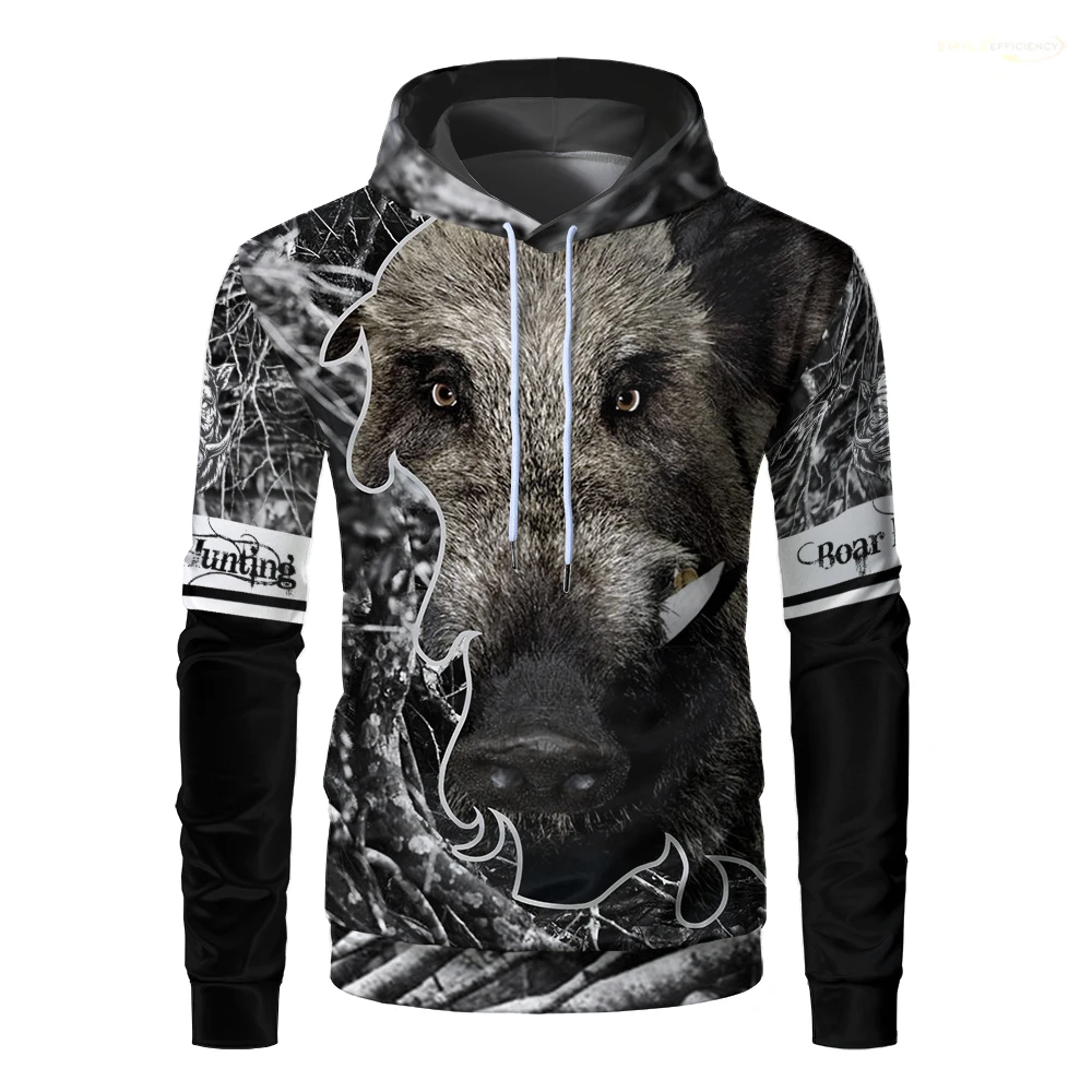 

2024 New Autumn Wild Boar Graphic 3D Printing Hoodies Animal Hunting Style Camouflage Sweatshirt Outdoor Casual Y2K Men's Tops