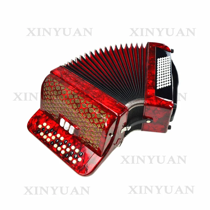Diatonic Button Accordion JB3472, a wooden musical instrument featuring 34 buttons, 72 bass notes, and 3 registers.
