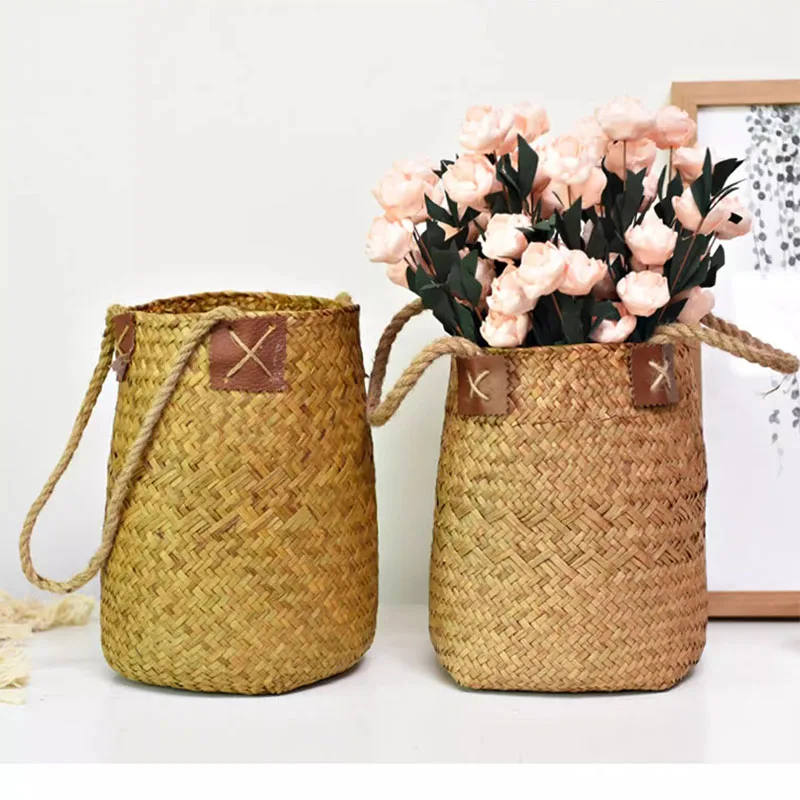 

Flower Vase Grass Woven Basket Storage Basket Woven Flower Pot Large Flower Arrangement Bucket Sea Grass Handwoven Flower Basket