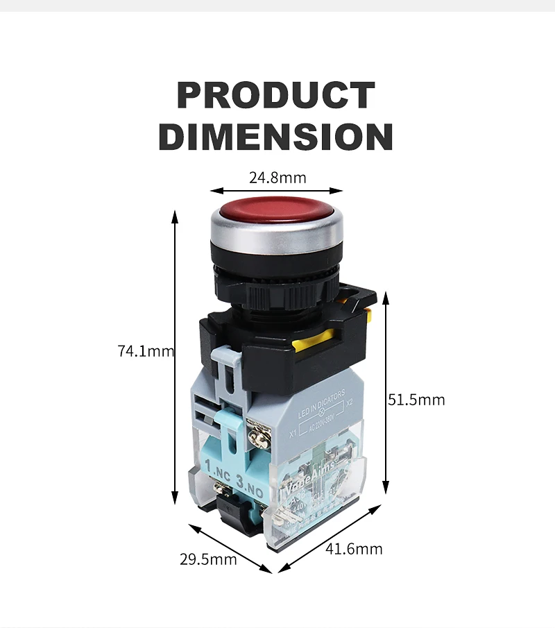 VaneAims 22MM FXB38 interruptor de botón de luz LED de plástico 10A 12V 220V interruptor de encendido/apagado de enganche momentáneo con contacto