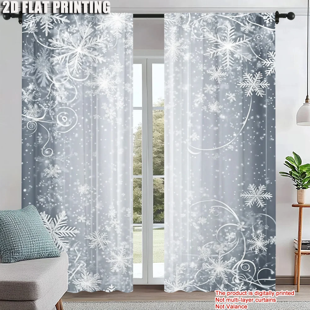 

2Pcs Christmas Themed Curtains Romantic Polyester Rod Pocket Drapes For Living Room Bedroom Study Festive Home Decor Polyester