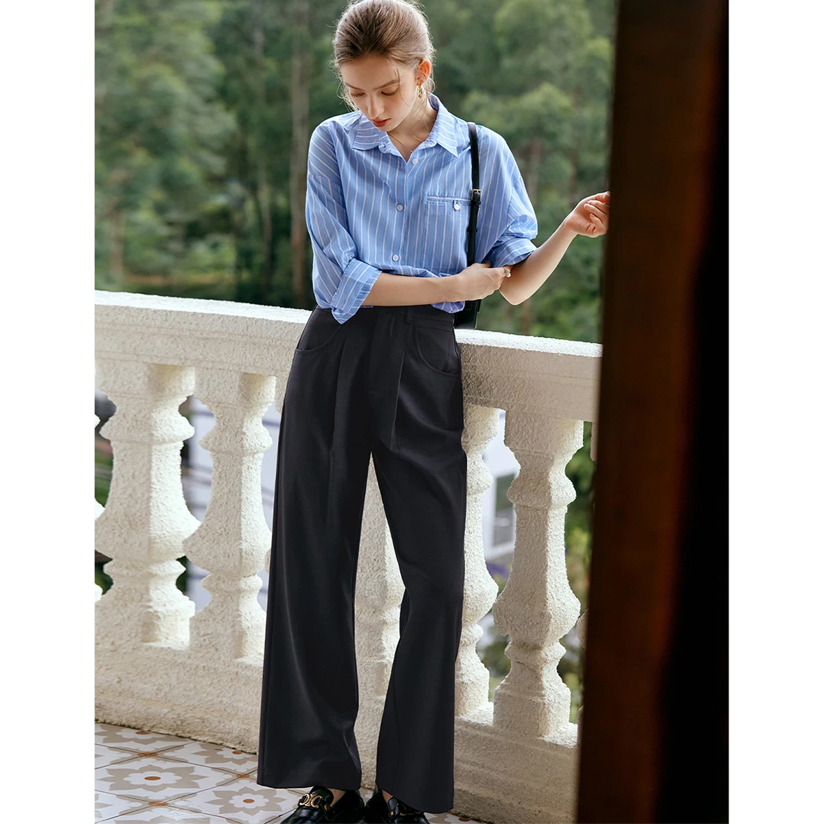 OLrain Gray Dress Pants Women 2025 Autumn Office Lady New High Waist Commuter Loose Straight Wide Leg Woman Trousers M56QK93365