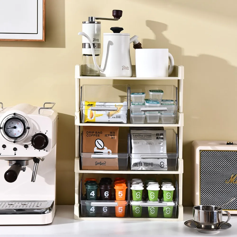 

Multifunction Coffee Organizer Drawer Rack Space Saving Eco-friendly Material Kitchen Organization Desk Transparent Removable