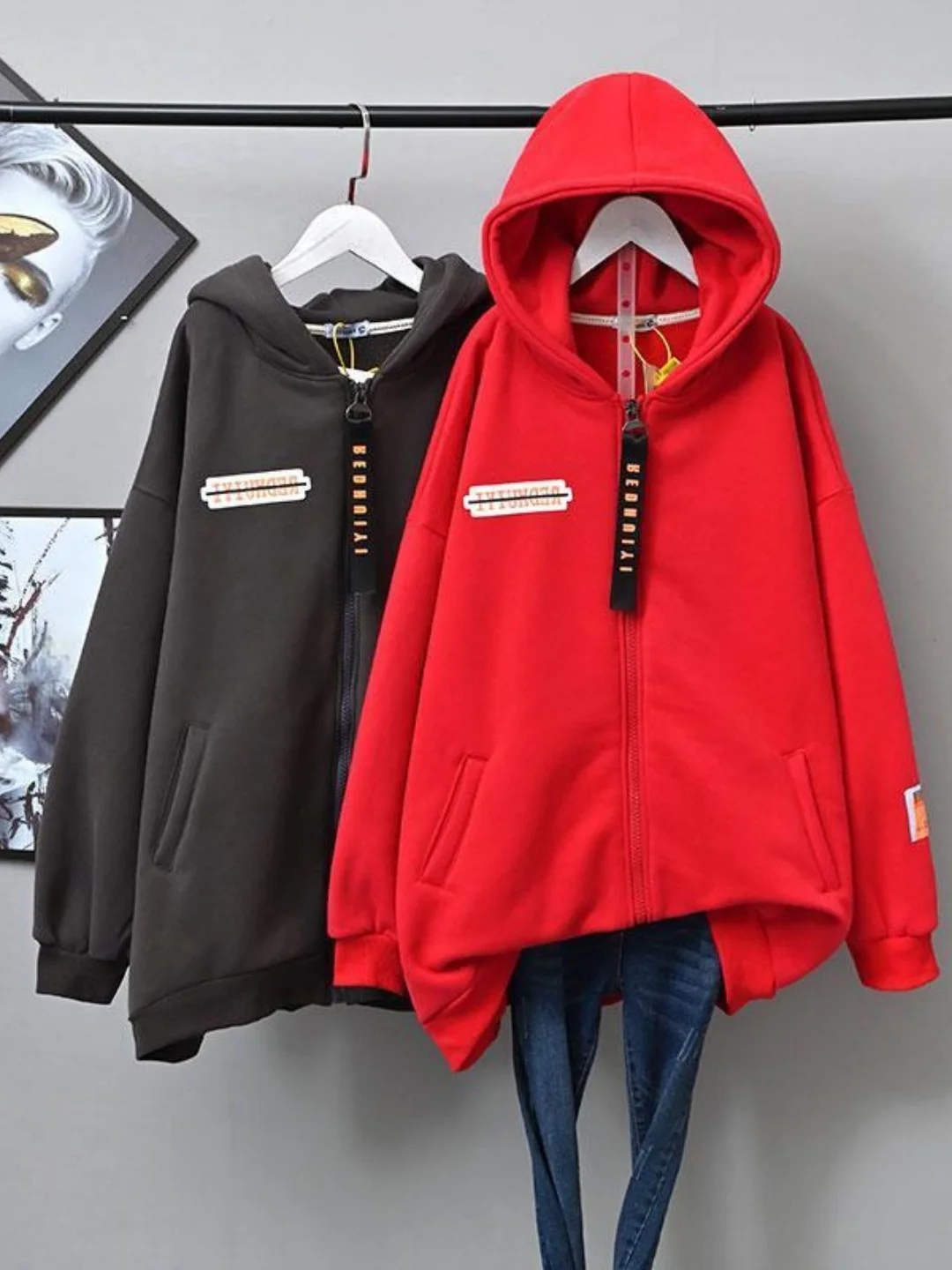 

plus Size Fleece Lined Thickened Hooded Open Cardigan Sweatshirt Women's Large Size Mid-Length Slimming Zipper Jacket