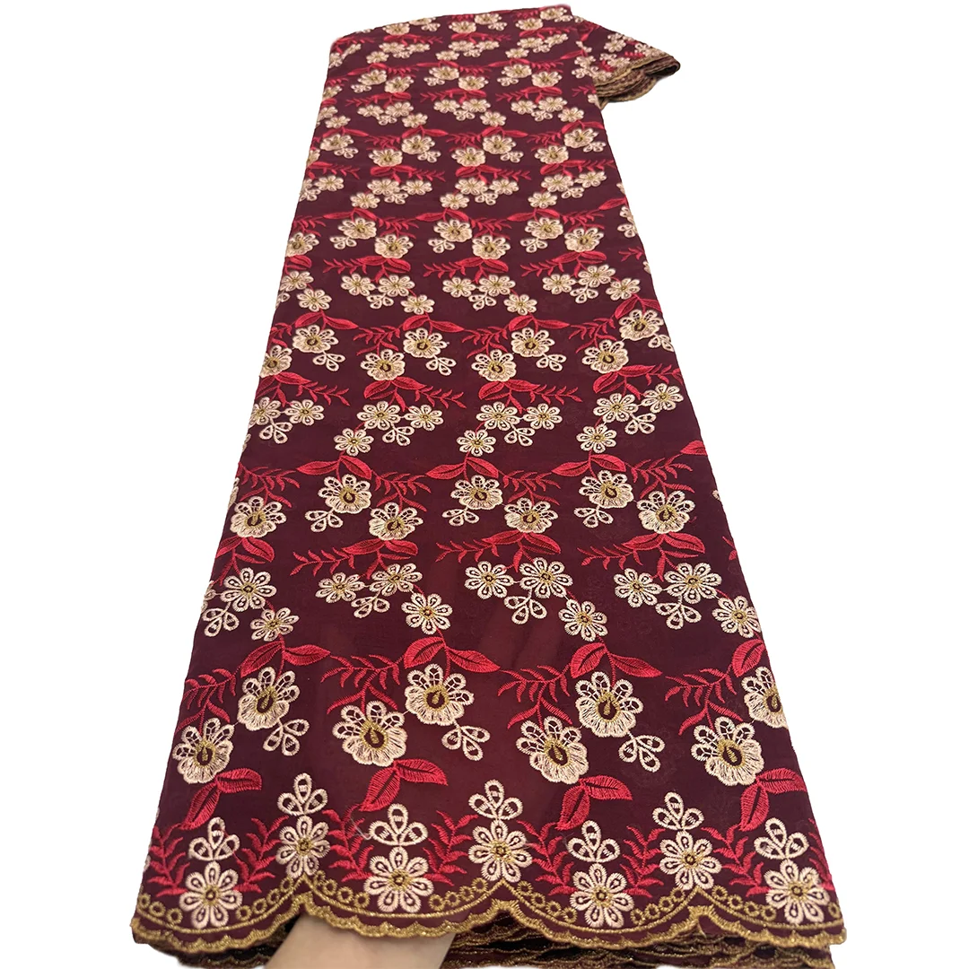 Nigerian Embroidery Cotton Lace Fabric 2026 High Quality 5 Yards Swiss Voile Lace African Fabric Elegant Dress for Women