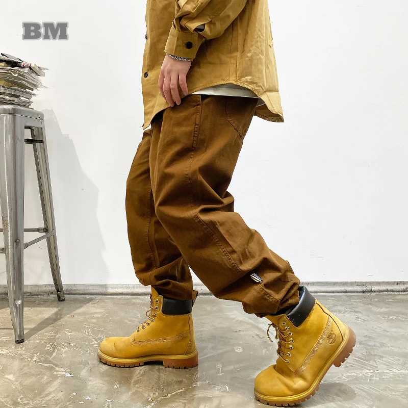 

Japanese Streetwear High Quality Brown Cargo Pants Men Clothing Harajuku Casual Straight Pants Korean Fashion Loose Slacks Male