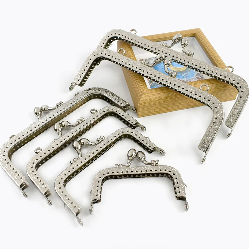 1/2/5Pcs Silver Embossed Metal Purse Frame Kiss Clasp  8.5-20cm Bag Handle for Handbag Wallet WovenBag DIY Handmade Accessories