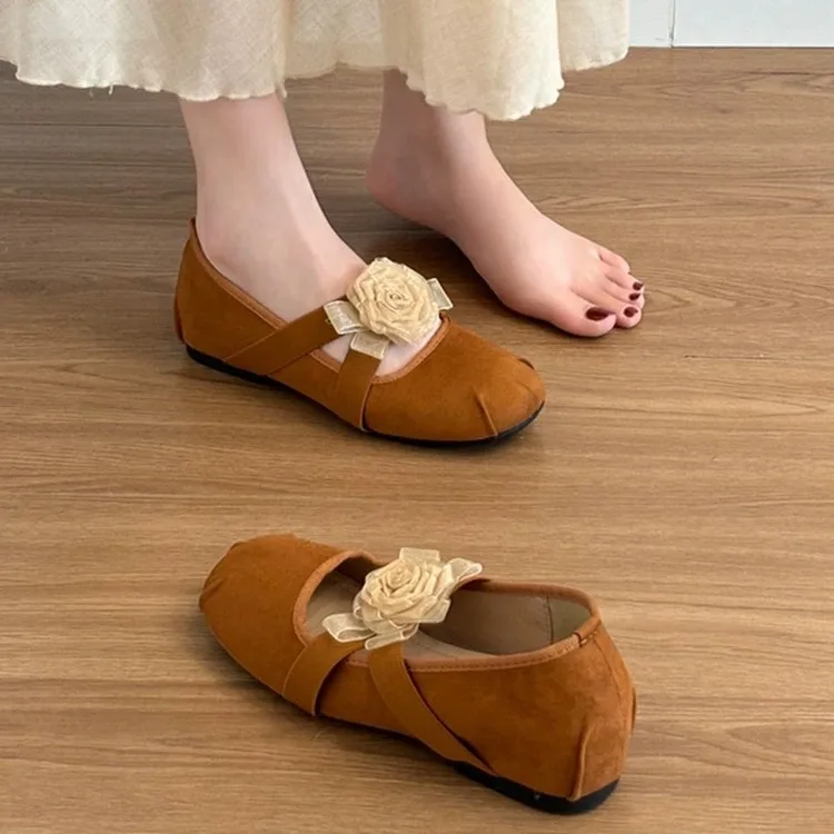 

Genuine Leather French Niche Retro Flower Mary Jane Single Shoes for Women New Ballet Flat Shoes Evening Shoes