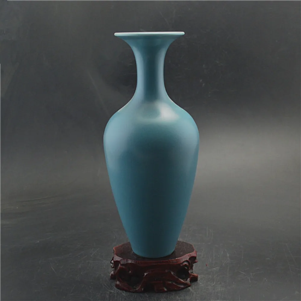 Chinese Qing Yongzheng Style Gem Blue Porcelain Beauty Shoulder Vase Reproduction Home Hotel Tea House Decor Collectible
