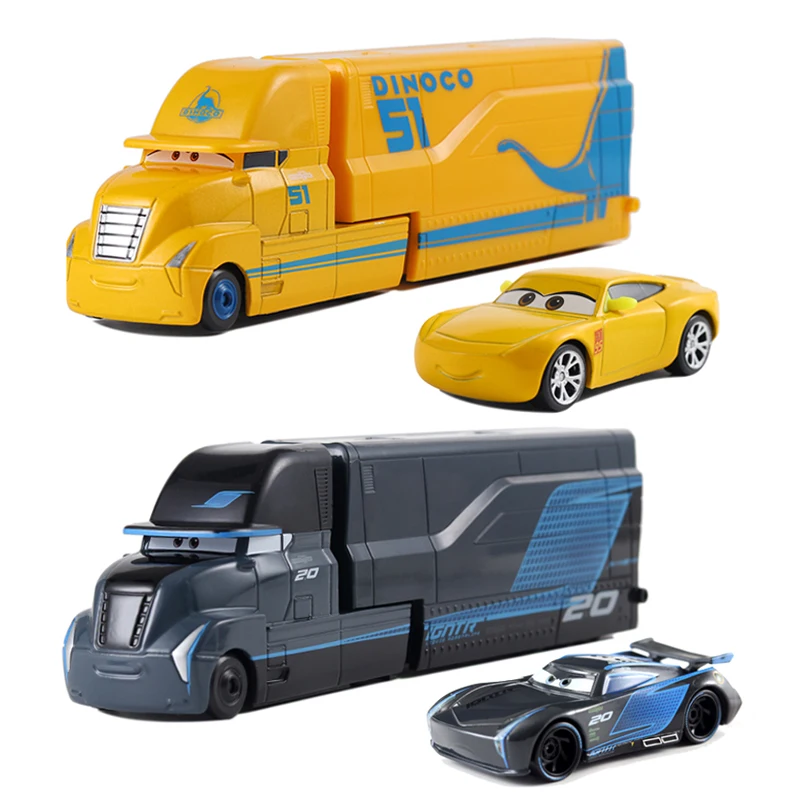 

Hot Disney Cars Diecast Storm Jackson Cool Sister Alloy Car Container Truck Set Model Car 1:55 Metal Die Casting Kids Gifts Toys