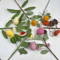 Simulated flower handmade crochet flower fruit series bouquet knitted persimmon lemon watermelon finished flower home decoration
