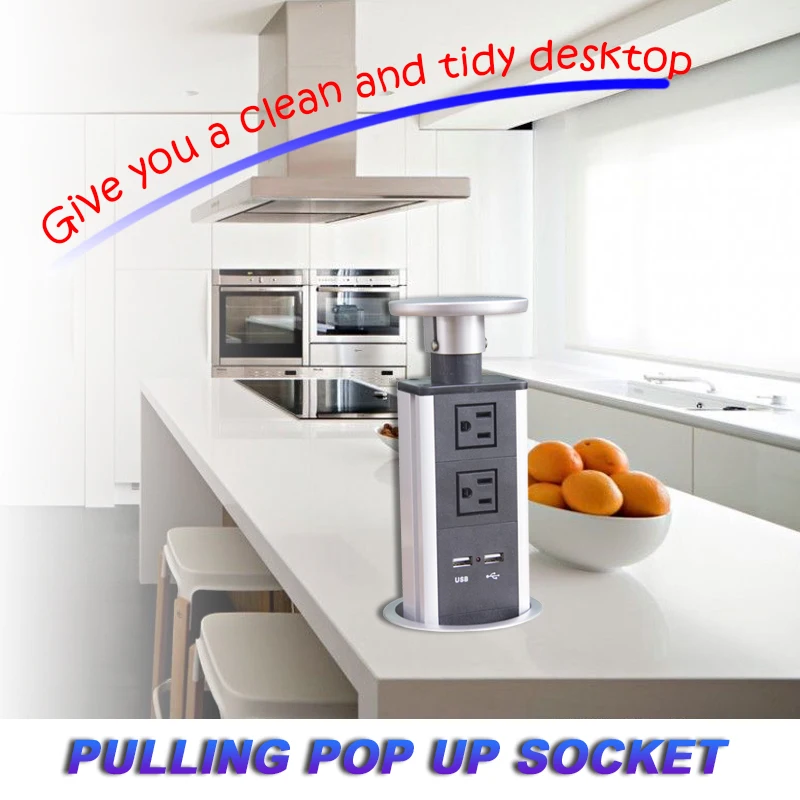 Imagem -05 - Liga de Alumínio Pop up Socket Tomadas de Poder Duplo Americano e Eua Plug Puxando Cozinha Worktop Usb Promoção